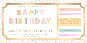 DOT-PMT-14-B3329 - DOT - PASTEL MULTI - BIRTHDAY GIFT CERTIFICATE - 4" x 8": DOT-PMT-14-B3329 - DOT - PASTEL MULTI - BIRTHDAY GIFT CERTIFICATE