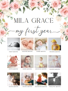 DAR-PNK-7-B1963 - DARCY FLORAL - PINK - PHOTO TIMELINE SIGN - 18" x 24": DAR-PNK-7-B1963 - DARCY FLORAL - PINK - PHOTO TIMELINE SIGN