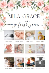 DAR-PNK-7-B1963 - DARCY FLORAL - PINK - PHOTO TIMELINE SIGN - 24" x 36": DAR-PNK-7-B1963 - DARCY FLORAL - PINK - PHOTO TIMELINE SIGN