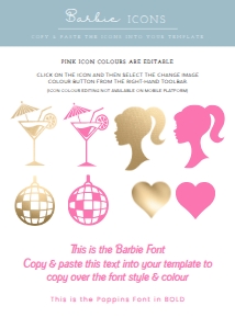 BARBIE PARTY ICONS: BAR-HPK-7-B1546 - BARBIE - HOT PINK GOLD - DRINKS MENU SIGN