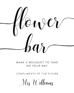 LEY-WHT-7-B1965 - LEYTON SCRIPT - WHITE - FLOWER BAR SIGN - PORTRAIT - 8" x 10": LEY-WHT-7-B1965 - LEYTON SCRIPT - WHITE - FLOWER BAR SIGN