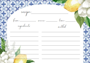 MED-BLU-2-B1967 - THE MED - LEMONS - RECIPE CARD - ARCH - 3.5" x 5": MED-BLU-1-B1968 - THE MED - LEMONS - BRIDAL SHOWER INVITATION SUITE - ARCH