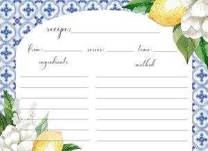 MED-BLU-2-B1967 - THE MED - LEMONS - RECIPE CARD - ARCH - 5.5" x 4": MED-BLU-1-B1968 - THE MED - LEMONS - BRIDAL SHOWER INVITATION SUITE - ARCH