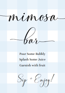 GIN-BLU-7-B1975 - GINGHAM - BLUE - MIMOSA BAR SIGN - A4: GIN-BLU-7-B1975 - GINGHAM - BLUE - MIMOSA BAR SIGN