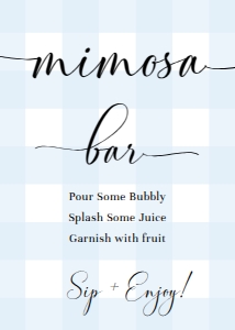 GIN-BLU-7-B1975 - GINGHAM - BLUE - MIMOSA BAR SIGN - 5" x 7": GIN-BLU-7-B1975 - GINGHAM - BLUE - MIMOSA BAR SIGN