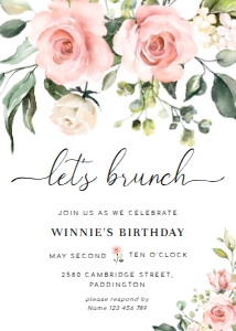 DAR-PNK-1-B1979 - DARCY FLORAL - PINK - LET'S BRUNCH INVITATION - 5" x 7": DAR-PNK-1-B1979 - DARCY FLORAL - PINK - LET'S BRUNCH INVITATION