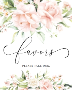 PEM-PNK-7-B1984 - PEMBERLEY  FLORAL - PINK - FAVOURS SIGN - 8" x 10": PEM-PNK-7-B1984 - PEMBERLEY FLORAL - PINK - FAVOURS SIGN