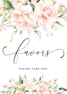 PEM-PNK-7-B1984 - PEMBERLEY  FLORAL - PINK - FAVOURS SIGN - 5" x 7": PEM-PNK-7-B1984 - PEMBERLEY FLORAL - PINK - FAVOURS SIGN