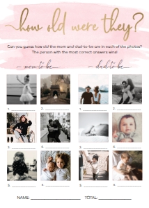 WAT-PNK-10-B868 - WATERCOLOUR PINK - GOLD - HOW OLD WERE THEY PHOTO GAME - 5" x 7": WAT-PNK-10-B868 - WATERCOLOUR PINK - GOLD - HOW OLD WERE THEY GAME