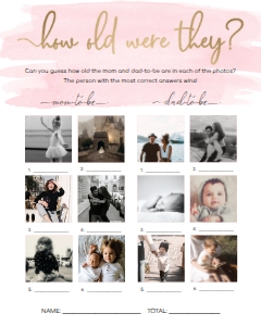 WAT-PNK-10-B868 - WATERCOLOUR PINK - GOLD - HOW OLD WERE THEY PHOTO GAME - 8" x 10": WAT-PNK-10-B868 - WATERCOLOUR PINK - GOLD - HOW OLD WERE THEY GAME