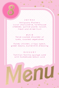 BAR-PNK-12-B1638 - BARBIE PARTY - PINK GOLD - MENU - 4" x 6": BAR-PNK-12-B1638 - BARBIE PARTY - PINK GOLD - MENU