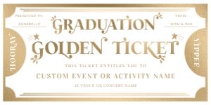 MAR-WHG-14-B2044 - MARGO - WHITE GOLD - GRADUATION GOLDEN TICKET CERTIFICATE - 4" x 8": MAR-WHG-14-B2044 - MARGO - WHITE GOLD - GRADUATION GOLDEN TICKET CERTIFICATE