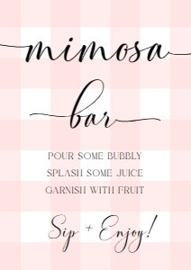 GIN-PNK-7-B1975 - GINGHAM - PINK - MIMOSA BAR SIGN - A4: GIN-PNK-7-B1975 - GINGHAM - PINK - MIMOSA BAR SIGN AND JUICE TAGS