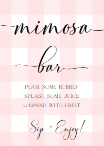 GIN-PNK-7-B1975 - GINGHAM - PINK - MIMOSA BAR SIGN - 5" x 7": GIN-PNK-7-B1975 - GINGHAM - PINK - MIMOSA BAR SIGN AND JUICE TAGS