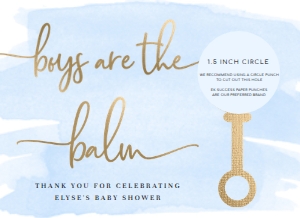 WAT-BLU-6-B2057 - WATERCOLOUR BLUE - GOLD - BOYS ARE THE BALM LIP BALM FAVOUR CARD - 5.5" x 4": WAT-BLU-6-B2057 - WATERCOLOUR BLUE - GOLD - BOYS ARE THE BALM LIP BALM FAVOUR CARD