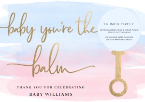 WAT-PNB-6-B2058 - WATERCOLOUR PINK BLUE - GOLD - BABY YOU'RE THE BALM LIP BALM FAVOUR CARD - 3.5" x 5": WAT-PNB-6-B2058 - WATERCOLOUR PINK BLUE - GOLD - BABY YOU'RE THE BALM LIP BALM FAVOUR CARD