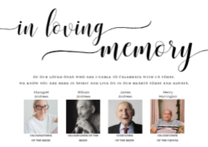 LEY-WHT-7-B1973 - LEYTON SCRIPT - WHITE - IN LOVING MEMORY PHOTO SIGN - LANDSCAPE - A4: LEY-WHT-7-B1973 - LEYTON SCRIPT - WHITE - IN LOVING MEMORY PHOTO SIGN