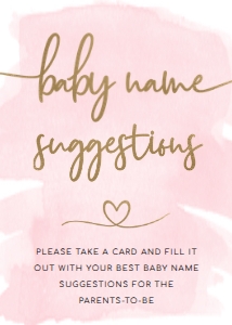 WAT-PNK-7-B1887 - WATERCOLOUR PINK - GOLD - NAME SUGGESTION SIGN - 5" x 7": WAT-PNK-7-B1887 - WATERCOLOUR PINK - GOLD - NAME SUGGESTION SIGN AND CARD