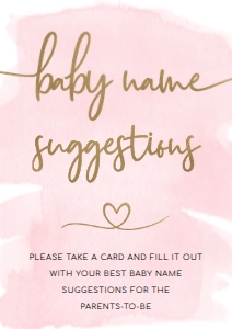 WAT-PNK-7-B1887 - WATERCOLOUR PINK - GOLD - NAME SUGGESTION SIGN - A4: WAT-PNK-7-B1887 - WATERCOLOUR PINK - GOLD - NAME SUGGESTION SIGN AND CARD