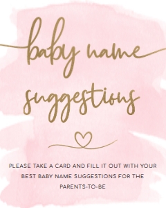 WAT-PNK-7-B1887 - WATERCOLOUR PINK - GOLD - NAME SUGGESTION SIGN - 8" x 10": WAT-PNK-7-B1887 - WATERCOLOUR PINK - GOLD - NAME SUGGESTION SIGN AND CARD