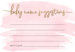 WAT-PNK-10-B1886 - WATERCOLOUR PINK - GOLD - NAME SUGGESTION CARD - 3.5" x 5": WAT-PNK-7-B1887 - WATERCOLOUR PINK - GOLD - NAME SUGGESTION SIGN AND CARD