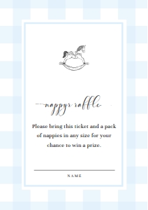 GIN-BLU-2-B2066 - GINGHAM - BLUE ROCKING HORSE - RAFFLE TICKET - A7: GIN-BLU-1-B1646 - GINGHAM - BLUE - ROCKING HORSE BABY SHOWER INVITATION SUITE