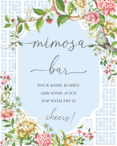TRI-BLU-7-B2064 - TRIANON - BLUE - MIMOSA BAR SIGN - 8" x 10": TRI-BLU-7-B2064 - TRIANON - BLUE - MIMOSA BAR SIGN AND JUICE TAGS