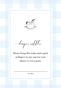 GIN-BLU-2-B2066 - GINGHAM - BLUE ROCKING HORSE - RAFFLE TICKET - 3.5" x 5": GIN-BLU-1-B1646 - GINGHAM - BLUE - ROCKING HORSE BABY SHOWER INVITATION SUITE