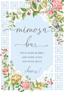 TRI-BLU-7-B2064 - TRIANON - BLUE - MIMOSA BAR SIGN - A5: TRI-BLU-7-B2064 - TRIANON - BLUE - MIMOSA BAR SIGN AND JUICE TAGS
