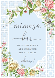TRI-BLU-7-B2064 - TRIANON - BLUE - MIMOSA BAR SIGN - 5" x 7": TRI-BLU-7-B2064 - TRIANON - BLUE - MIMOSA BAR SIGN AND JUICE TAGS