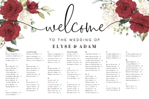 DAR-RED-4-B2073 - DARCY FLORAL - RED - SEATING CHART - ALPHABETICAL - 24" x 36": DAR-RED-4-B2073 - DARCY FLORAL - RED - SEATING CHART - ALPHABETICAL