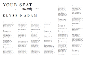 LEY-WHT-4-B2074 - LEYTON SCRIPT - WHITE - SEATING CHART - ALPHABETICAL - LANDSCAPE - 24" x 36": LEY-WHT-4-B2074 - LEYTON SCRIPT - WHITE - SEATING CHART - ALPHABETICAL