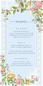 TRI-BLU-12-B1531 - TRIANON - BLUE - MENU - 4" x 8": TRI-BLU-12-B1531 - TRIANON - BLUE - MENU