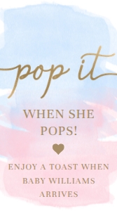 WAT-PNB-6-B2081 - WATERCOLOUR PINK BLUE - GOLD - POP IT FAVOUR TAG - 5cm x 9cm: WAT-PNB-6-B2081 - WATERCOLOUR PINK BLUE - GOLD - POP IT FAVOUR TAG