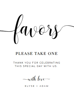 LEY-WHT-7-B2085 - LEYTON SCRIPT - WHITE - FAVOURS SIGN - PORTRAIT - 8" x 10": LEY-WHT-7-B2085 - LEYTON SCRIPT - WHITE - FAVOURS SIGN