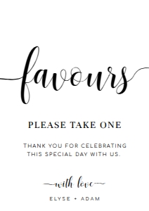 LEY-WHT-7-B2085 - LEYTON SCRIPT - WHITE - FAVOURS SIGN - PORTRAIT - A4: LEY-WHT-7-B2085 - LEYTON SCRIPT - WHITE - FAVOURS SIGN