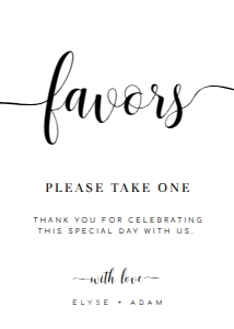 LEY-WHT-7-B2085 - LEYTON SCRIPT - WHITE - FAVOURS SIGN - PROTRAIT - 5" x 7": LEY-WHT-7-B2085 - LEYTON SCRIPT - WHITE - FAVOURS SIGN