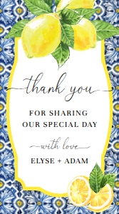 POS-BLY-6-B445 - POSITANO BLUE TILE - LEMONS - LUGGAGE FAVOUR TAGS - 5cm x 9cm: POS-BLY-6-B445 - POSITANO BLUE TILE - LEMONS - FAVOUR TAGS