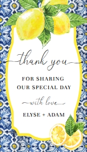 POS-BLY-6-B445 - POSITANO BLUE TILE - LEMONS - LUGGAGE FAVOUR TAGS - 2" x 3.5": POS-BLY-6-B445 - POSITANO BLUE TILE - LEMONS - FAVOUR TAGS