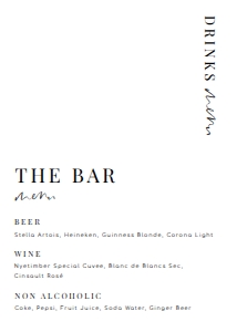 EST-WHT-12-B2101 - ESTELLE - WHITE - DRINKS MENU SIGN - 5" x 7": EST-WHT-12-B2101 - ESTELLE - WHITE - DRINKS MENU SIGN