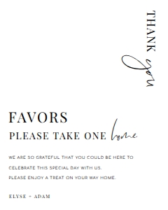 EST-WHT-7-B2103 - ESTELLE - WHITE - FAVOURS SIGN - 8" x 10": EST-WHT-7-B2103 - ESTELLE - WHITE - FAVOURS SIGN