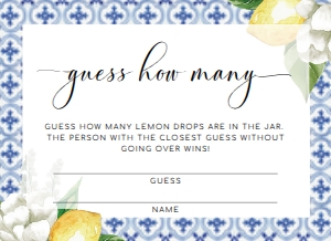 MED-BLU-10-B286 - THE MED - LEMONS - GUESS HOW MANY CARD - 4" x 5.5": MED-BLU-7-B2105 - THE MED - LEMONS - GUESS HOW MANY SIGN