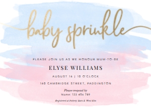 WAT-PNB-1-B257 - WATERCOLOUR PINK BLUE - GOLD FOIL - BABY SPRINKLE INVITATION - A6: WAT-PNB-1-B257 - WATERCOLOUR PINK BLUE - GOLD FOIL - BABY SPRINKLE INVITATION