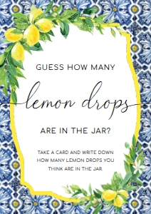 POS-BLY-7-B2114 - POSITANO BLUE TILE - LEMONS - HOW MANY LEMON DROPS SIGN - A4: POS-BLY-10-B2115 - POSITANO BLUE TILE - LEMONS - HOW MANY LEMON DROPS SIGN AND CARD BUNDLE