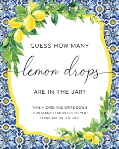 POS-BLY-7-B2114 - POSITANO BLUE TILE - LEMONS - HOW MANY LEMON DROPS SIGN - 8" x 10": POS-BLY-10-B2115 - POSITANO BLUE TILE - LEMONS - HOW MANY LEMON DROPS SIGN AND CARD BUNDLE