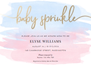 WAT-PNB-1-B257 - WATERCOLOUR PINK BLUE - GOLD FOIL - BABY SPRINKLE INVITATION - 5" x 7": WAT-PNB-1-B257 - WATERCOLOUR PINK BLUE - GOLD FOIL - BABY SPRINKLE INVITATION