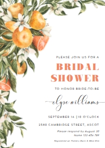 CLM-WHT-1-B2113 - CLEMENTINE - WHITE - BRIDAL SHOWER INVITATION - 5" x 7": CLM-WHT-1-B2113 - CLEMENTINE - WHITE - BRIDAL SHOWER INVITATION