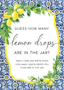 POS-BLY-7-B2114 - POSITANO BLUE TILE - LEMONS - HOW MANY LEMON DROPS SIGN - 5" x 7": POS-BLY-10-B2115 - POSITANO BLUE TILE - LEMONS - HOW MANY LEMON DROPS SIGN AND CARD BUNDLE