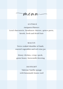 GIN-BLU-12-B2116 - GINGHAM - BLUE - MENU - A6: GIN-BLU-12-B2116 - GINGHAM - BLUE - MENU