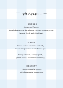 GIN-BLU-12-B2116 - GINGHAM - BLUE - MENU - 5" x 7": GIN-BLU-12-B2116 - GINGHAM - BLUE - MENU